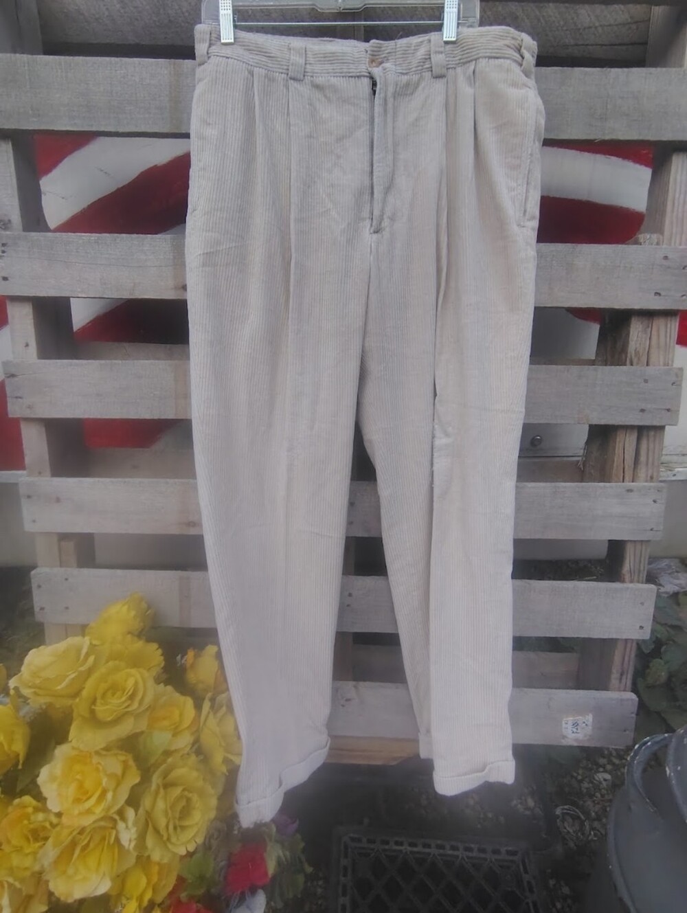 Men's Beige Corduroy Pants - Classic Casual Trousers